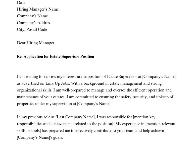 Application for Estate Supervisor Position